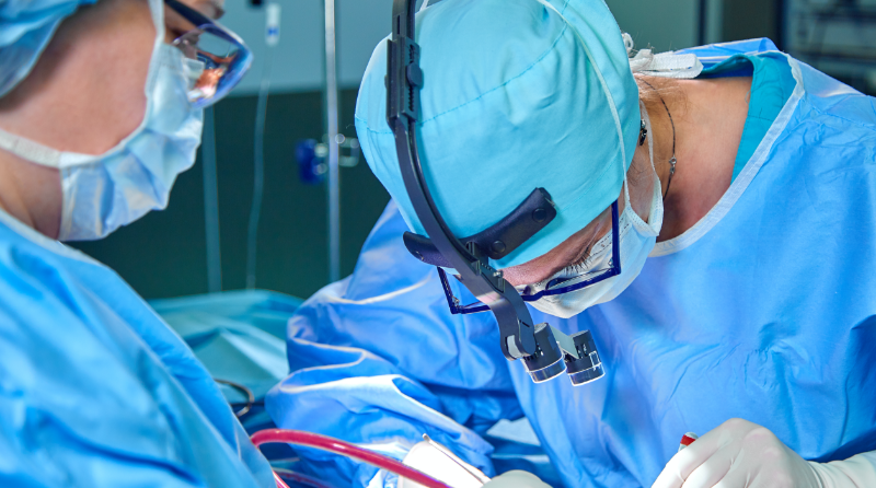 Cardiology surgeon performing a heart surgery